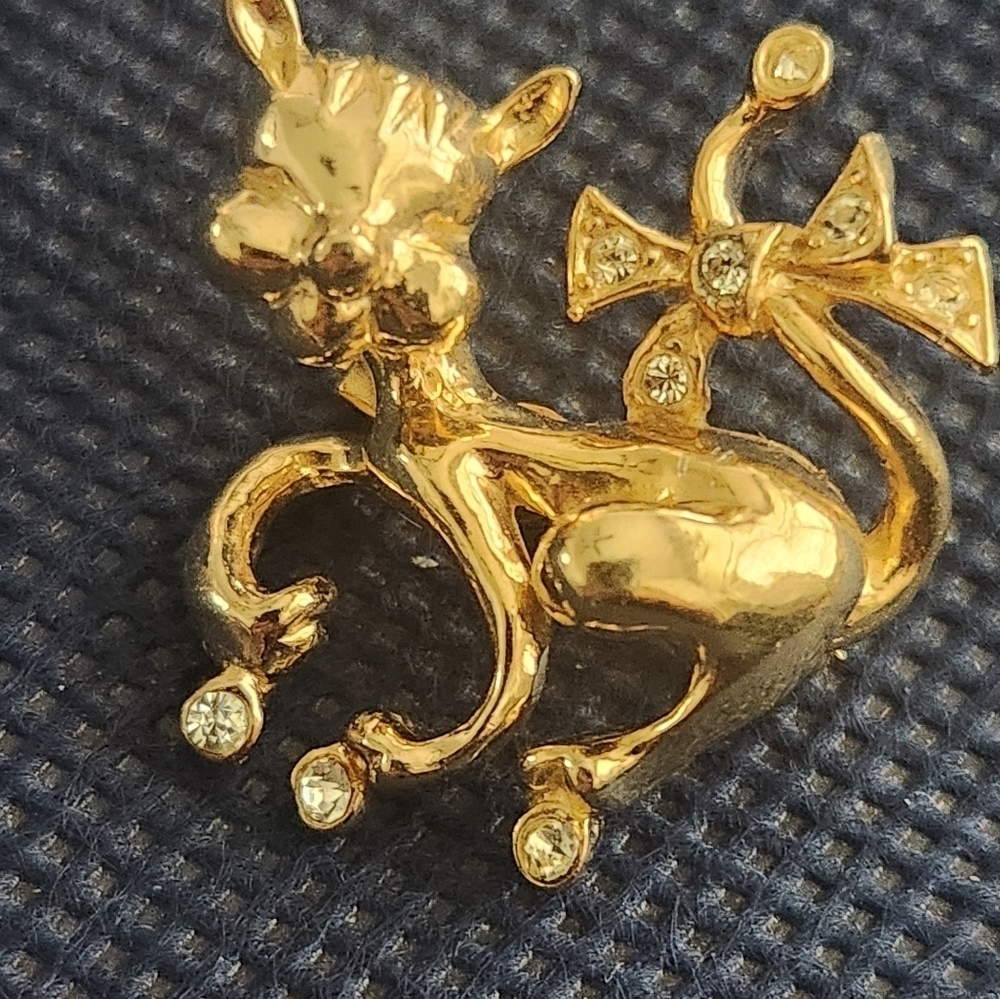 Vintage Castlecliff Gold Kitty Cat Jeweled Rhinestone Brooch Pin - Picture 3 of 4